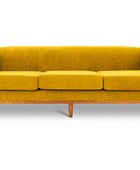 Shelley three seater couch ochre yellow suede front view