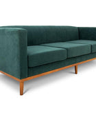 Shelley three seater couch seaweed green suede angled view