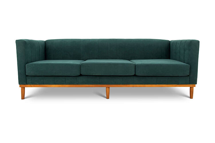 Shelley three seater couch seaweed  green suede front view