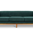 Shelley three seater couch seaweed  green suede front view