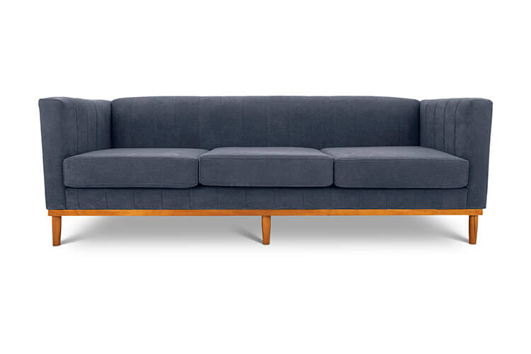 Shelley three seater couch slate suede front view