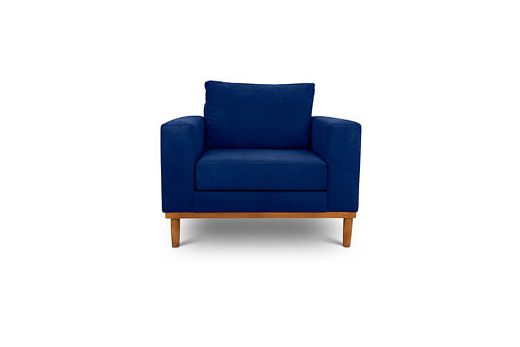 Sophia single seater couch in jet blue suede fabric front view