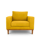 Sophia single seater couch in ochre suede fabric front view