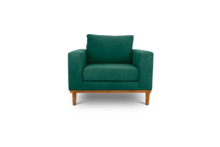 Sophia single seater couch in seaweed suede fabric front view