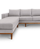Sophia L shape couch in bone grey suede fabric front view