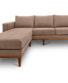 Sophia L shape couch in dust brown suede fabric front view