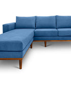 Sophia L shape couch in indigo blue suede fabric front view