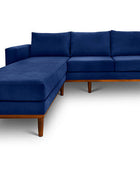 Sophia L shape couch in jet blue suede fabric front view