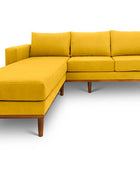 Sophia L shape couch in ochre yellow suede fabric front view