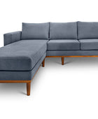 Sophia L shape couch in slate suede fabric front view