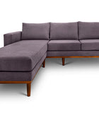Sophia L shape couch in taupe suede fabric front view