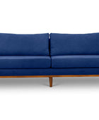 Sophia three seater couch in jet blue suede fabric front view