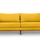 Sophia three seater couch in ochre suede fabric front view