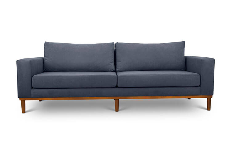 Sophia three seater couch in slate suede fabric front view