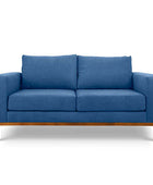 Sophia two seater couch in indigo blue suede fabric front view