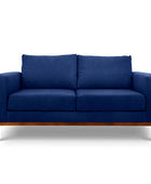 Sophia two seater couch in jet blue suede fabric front view