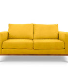 Sophia two seater couch in ochre yellow suede fabric front view