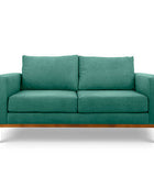 Sophia two seater couch in seaweed green suede fabric front view