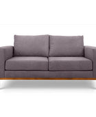 Sophia two seater couch in taupe suede fabric front view